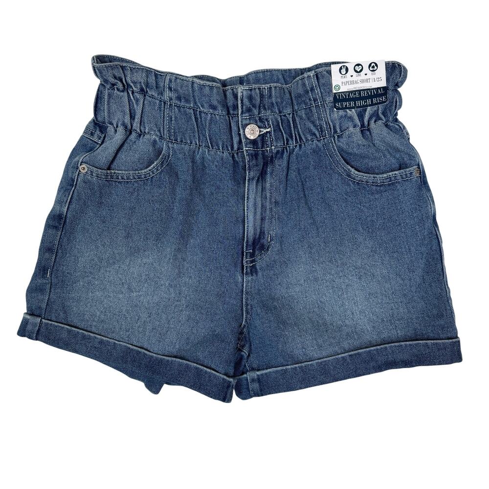 Y2K 90s Vintage Revival Paperbag Denim Shorts Juniors Womens Size‎ 1/25 Rewash